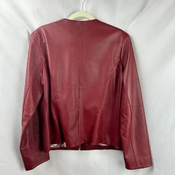 Women's Red Leather Jacket - Picture 5 of 8